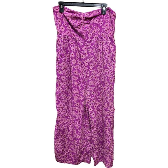 Knox Rose Jumpsuit Size L Purple Paisley Wide Leg Boho Strapless Bandeau Casual - Picture 2 of 7